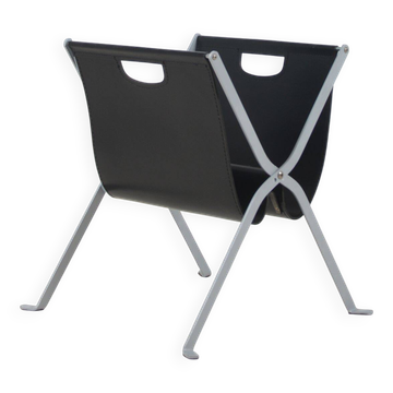 Italian folding magazine holder with saddle leather, 1970s