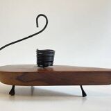 Brutalist olive wood candle holder vintage