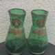Paire de vases aux iris dore verre transparent vert et iris peint a la main art nouveau, collector