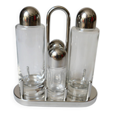 design Ettore Sottsass set Alessi sel povre vinaigre huile en verre et méta