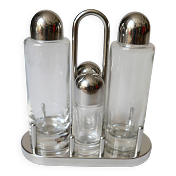 design Ettore Sottsass set Alessi the poor vinegar oil in glass and metal