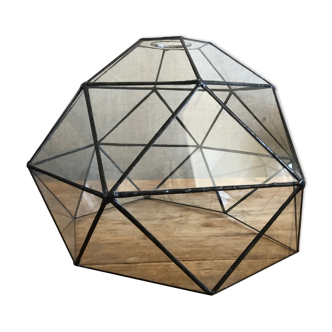 Asymmetrical industrial lampshade in glass and metal