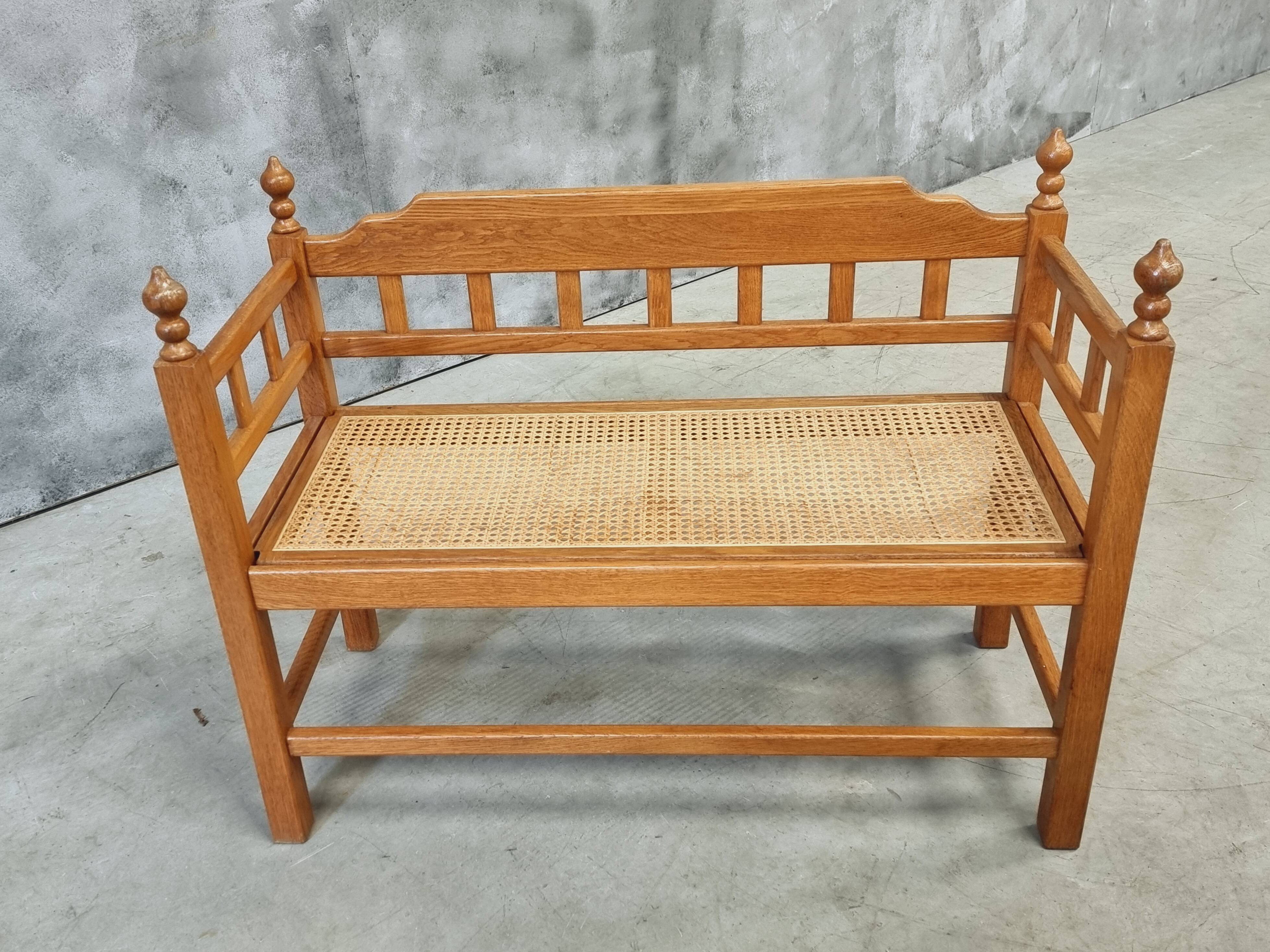 Vintage Oak Entryway Bench with Straps