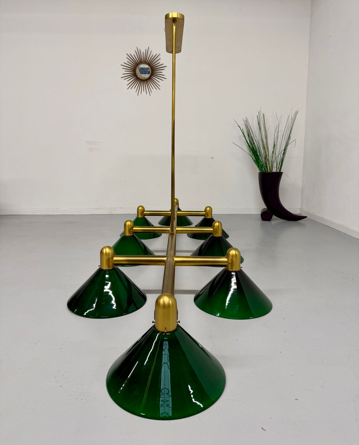 Large brass and green opaline pendant lamp 260 cm 1970s