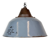 Lustre en émail gris industriel et en fonte, années 1960