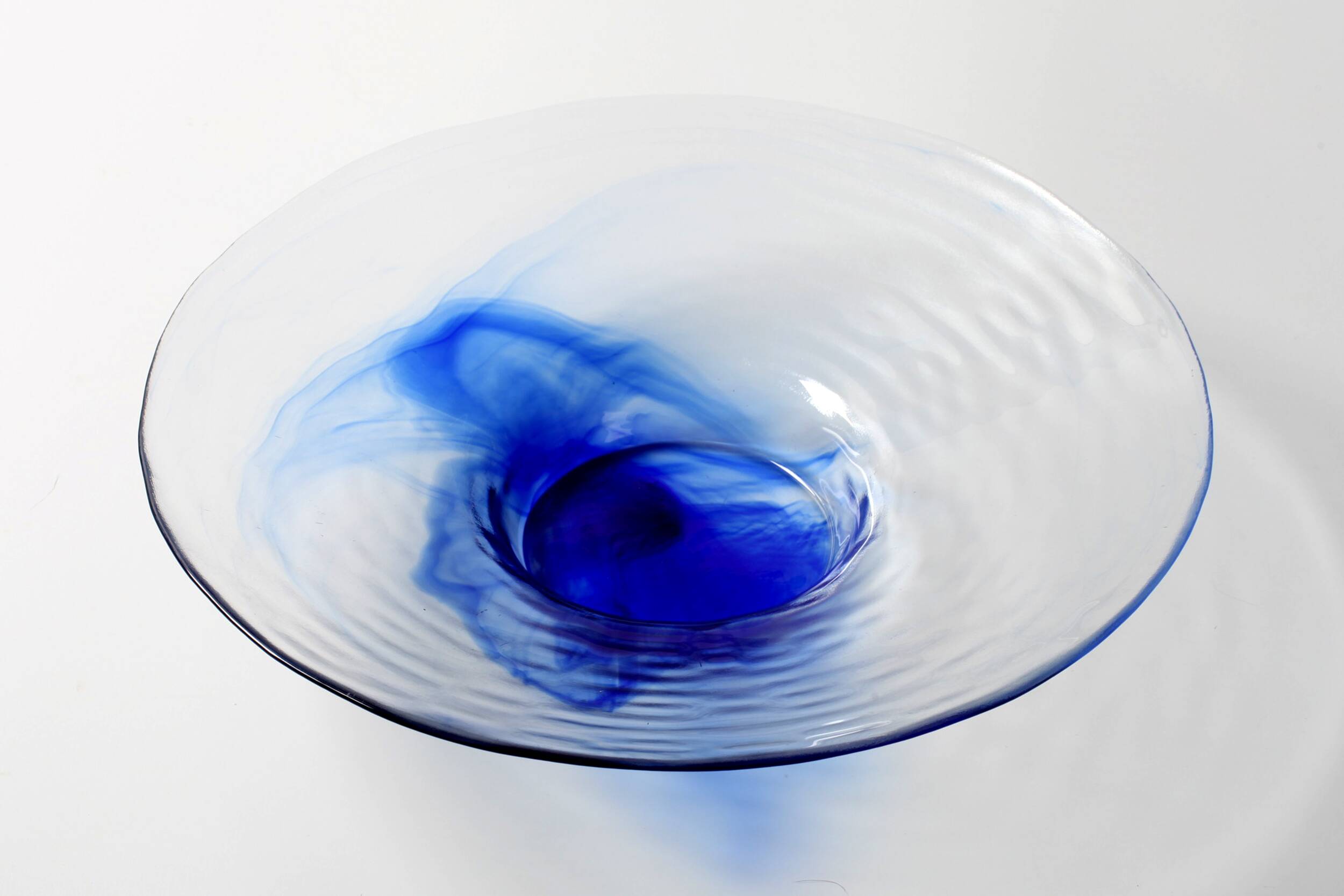 Vintage Bormioli Rocco Art Glass Bowl: Cobalt Blue Swirl Centerpiece