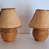 Paire de lampes en bambou et osier