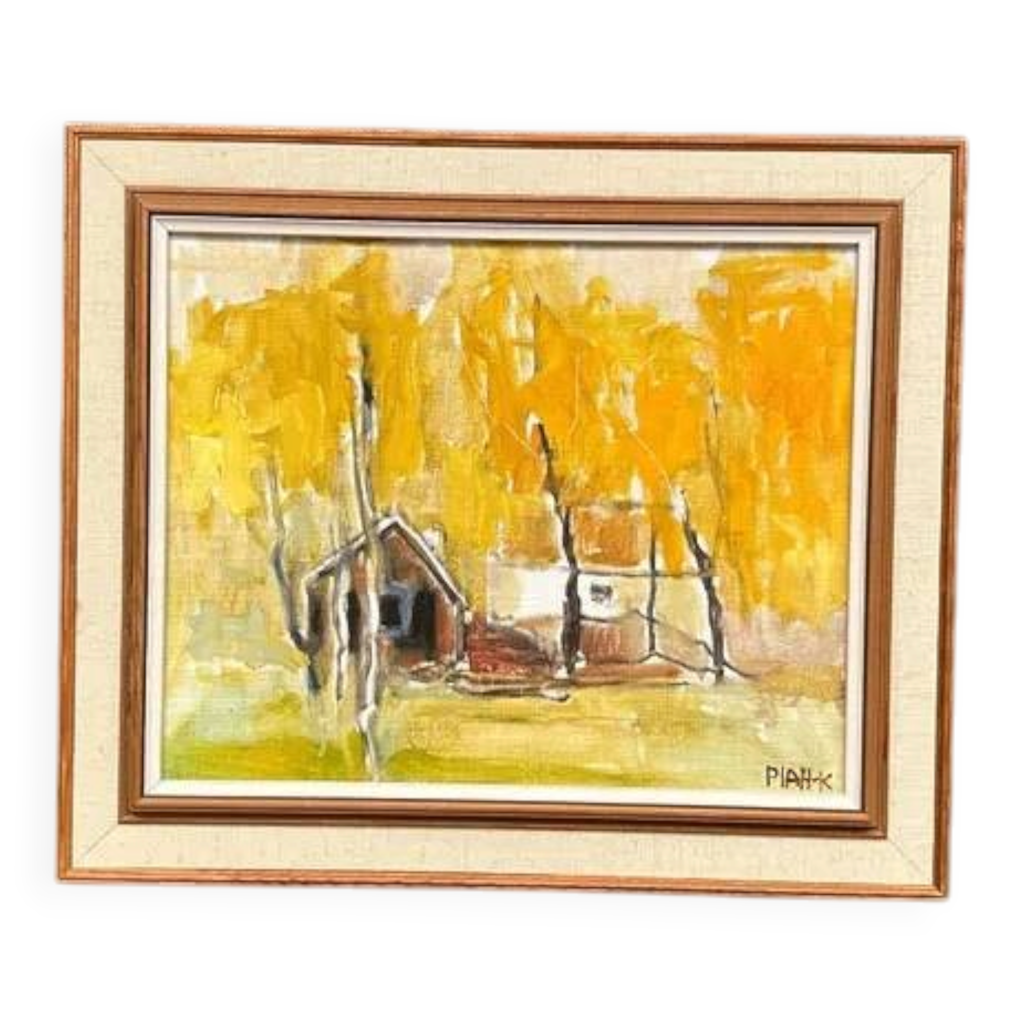 Original Swedish Oil on Canvas – "Houses and Trees in Autumn" by Pia H. Campbell