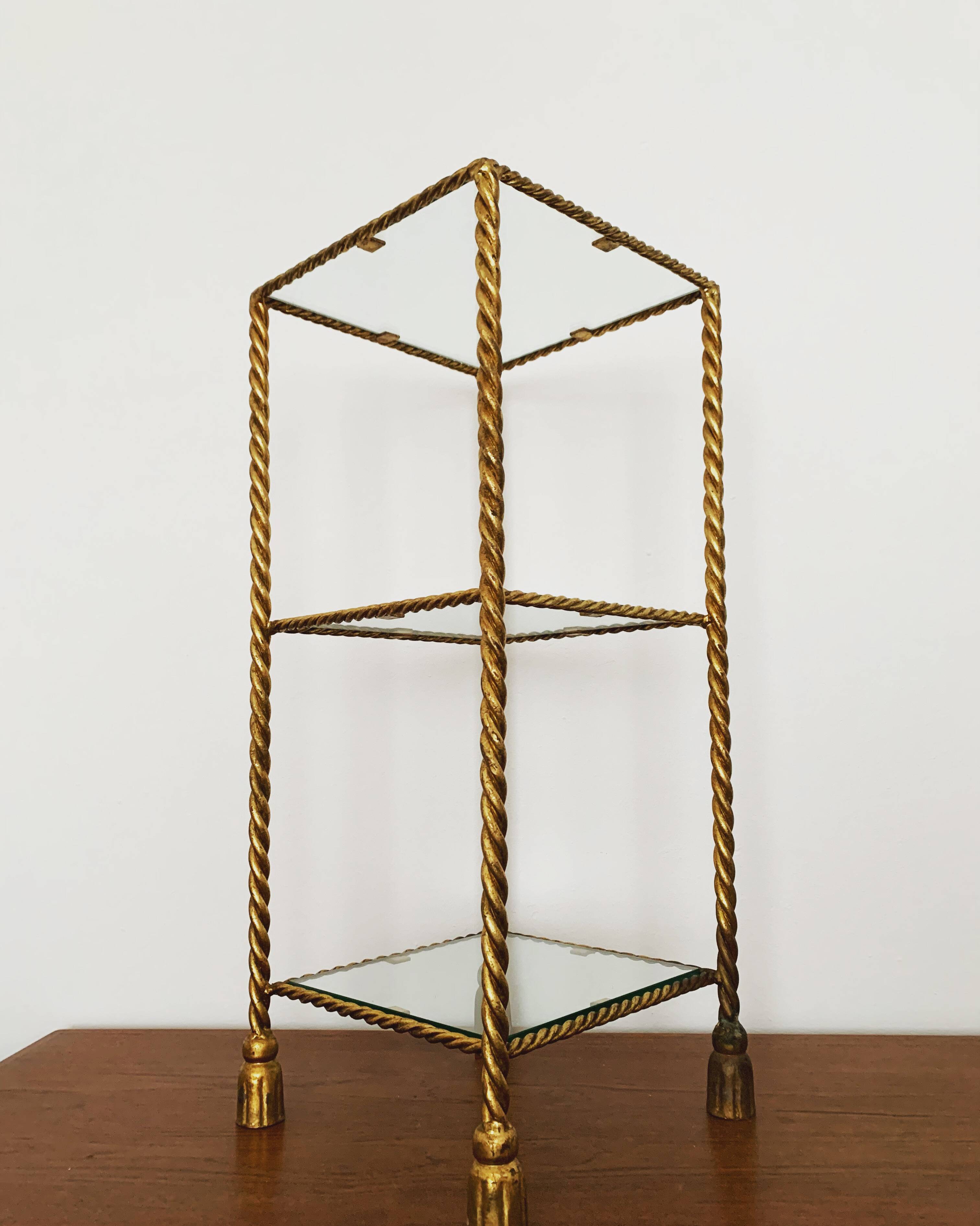 Gilded Italian Hollywood Regency Metal Shelf by Hans Kögl