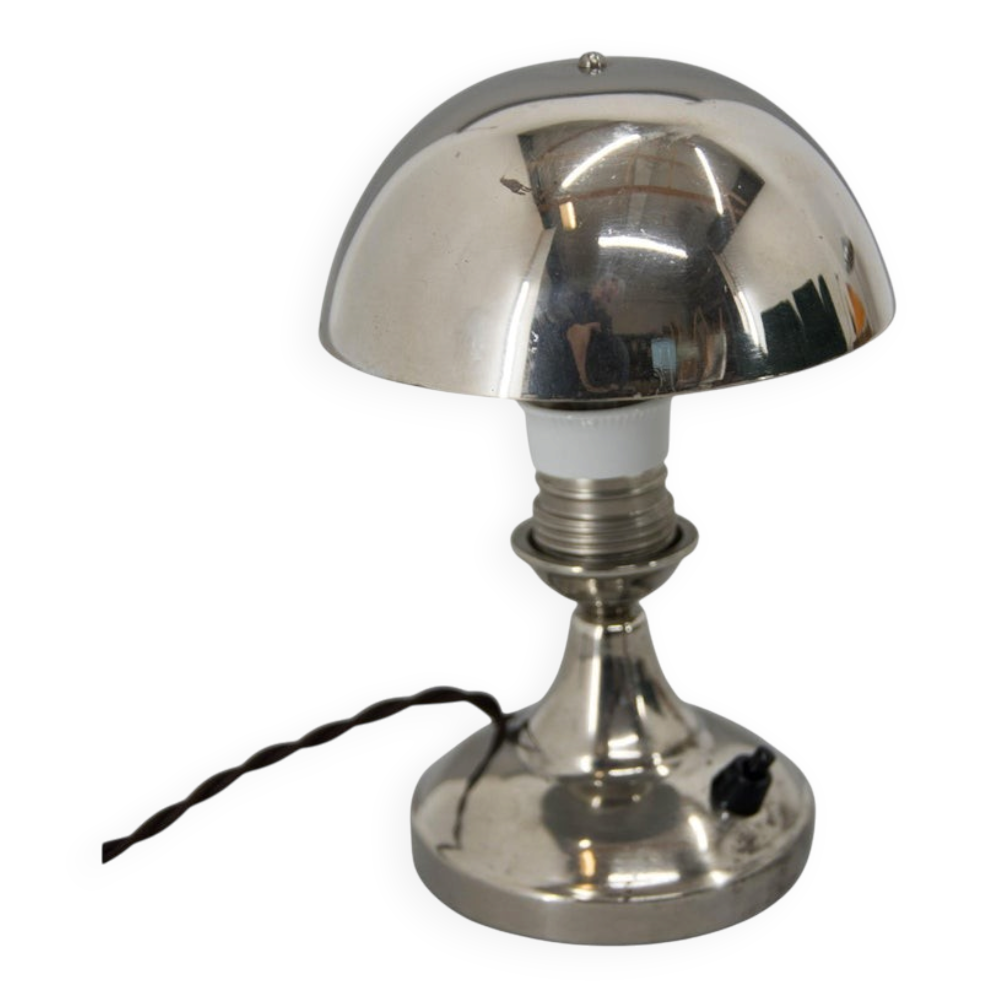 1930s Art Deco Nickel-Plated Petite Table Lamp with Adjustable Dome Shade