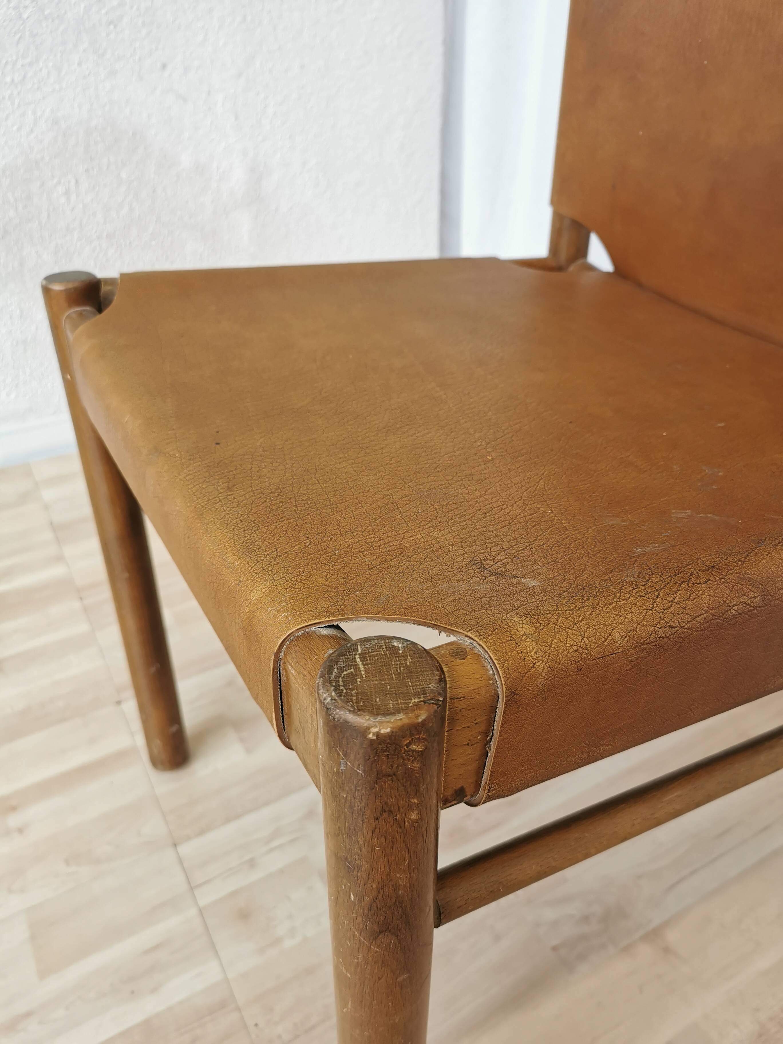 Vintage Janez Lajovic Leather Dining Chair: Mid-Century Modern 1980s