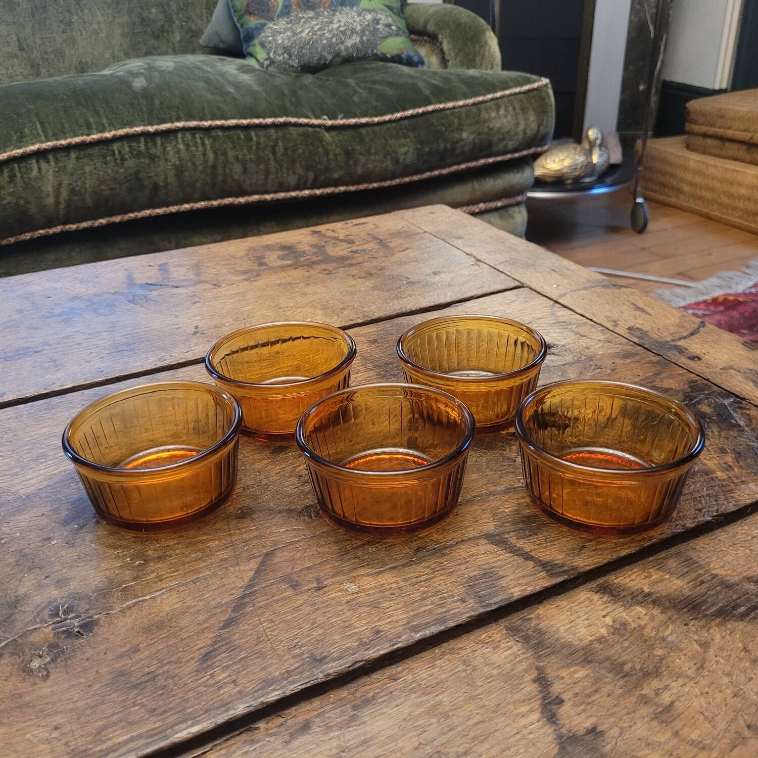 Set of 5 amber Duralex ramekins – France, 1970s