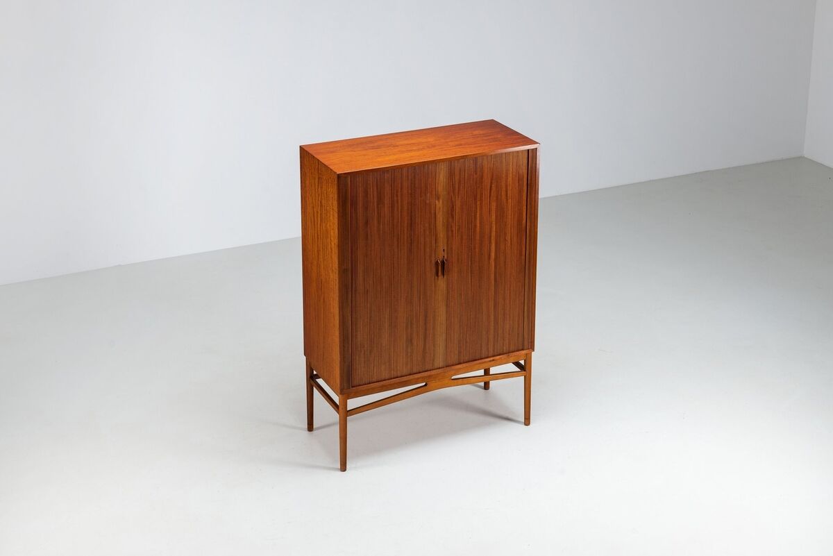 Danish high cabinet in teak with tambour doors Denmark 1960