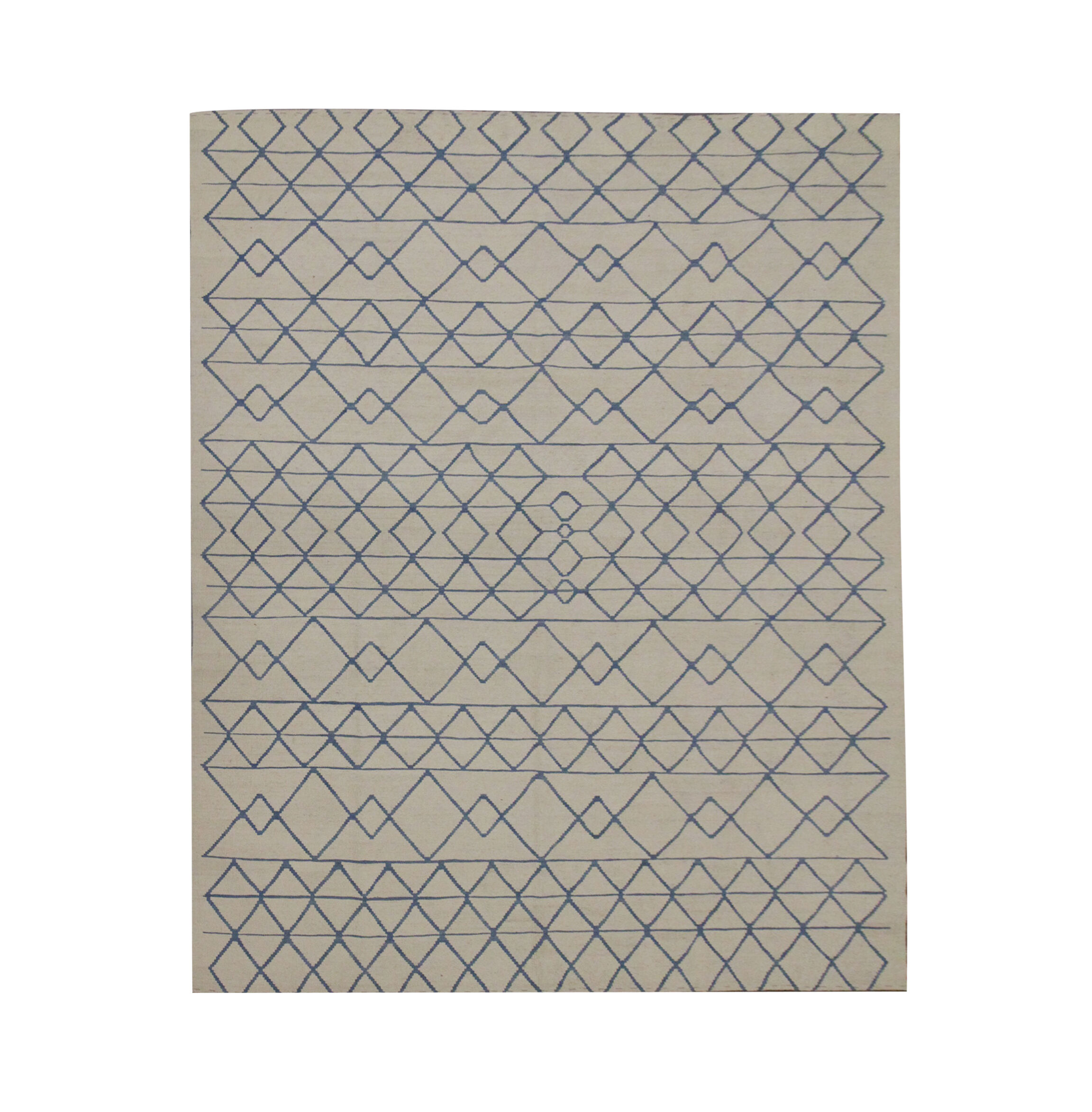 Blue cream wool afghan kilim modern scandinavian style flat-woven rug- 218x288cm