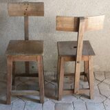 Pair of work stools with files, industrial, brutalist