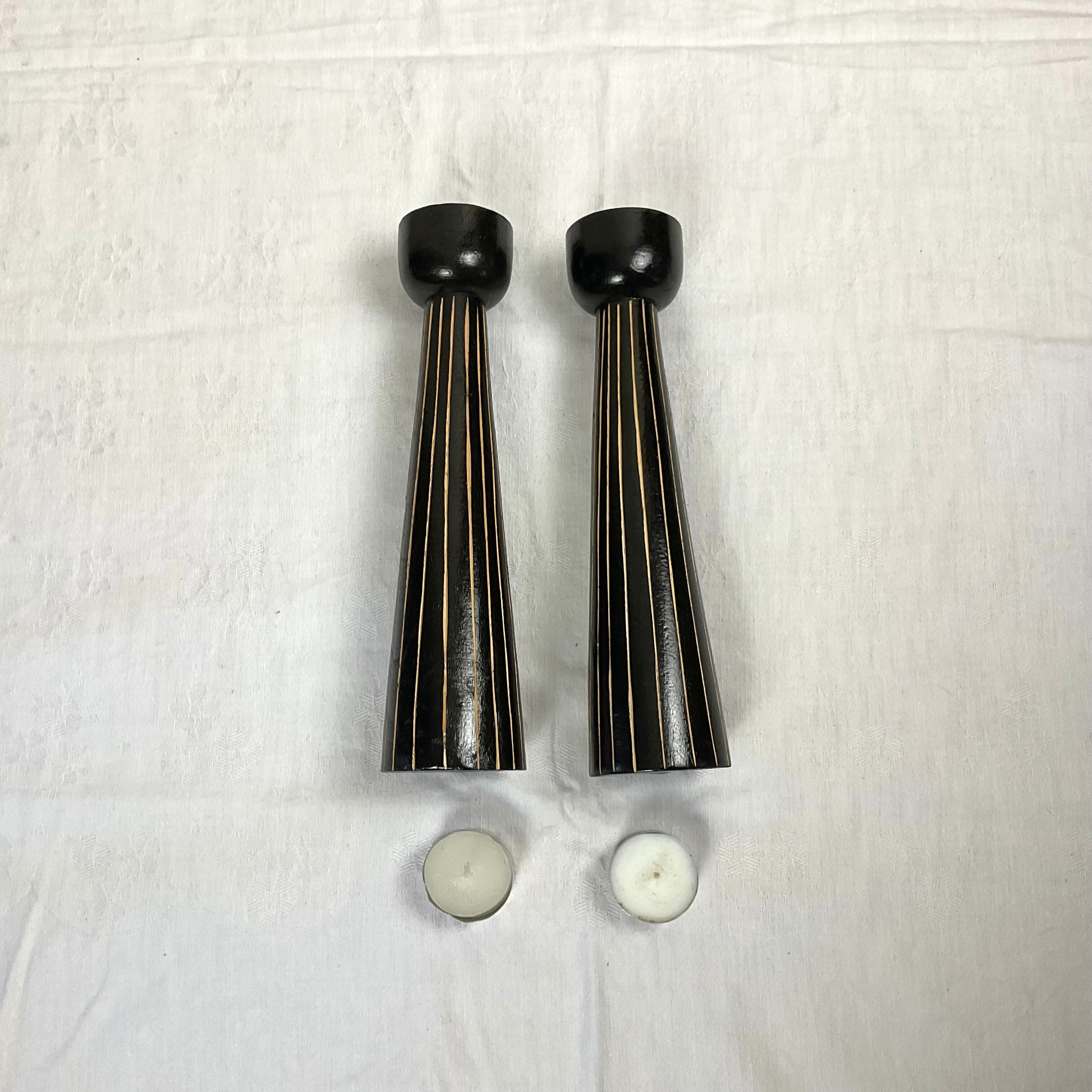 Pair of wooden candle holders