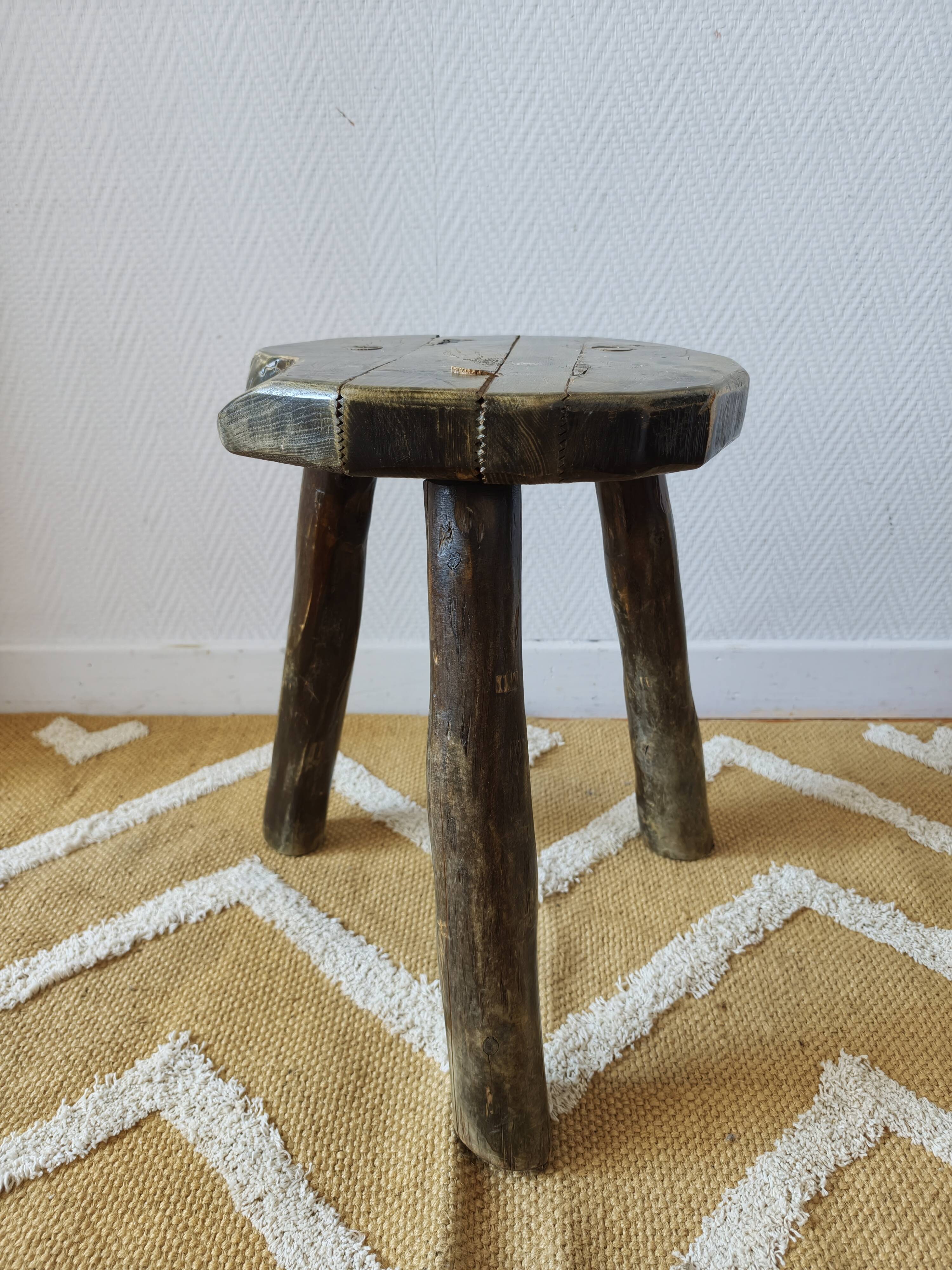 Vintage brutalist Bourguignon tripod stool