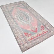 4x8 Soft Pink Geometric Handmade Vintage Rug, 128x242Cm