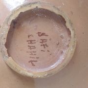 Moroccan dish polychrome faience and silver metal signed