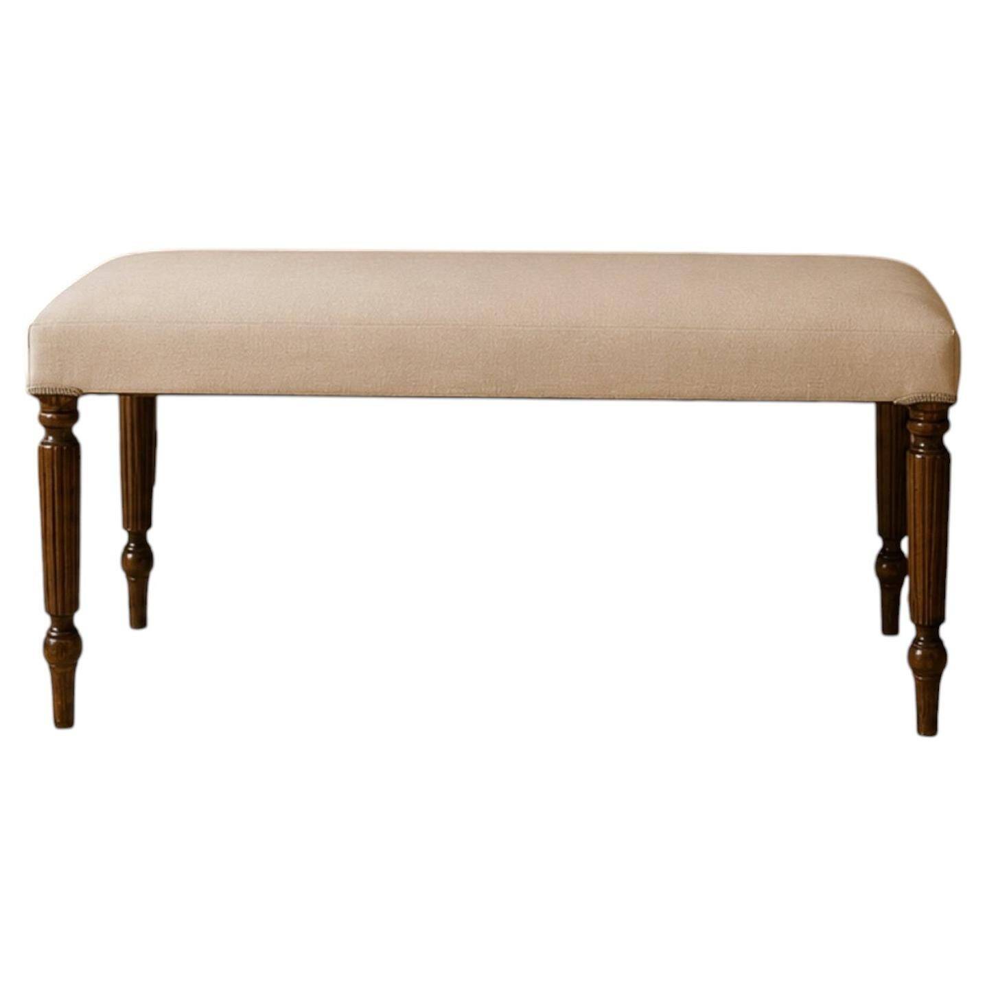 Mid-Century Neoclassical Louis XVI Style Bench with Cream Upholstery and Fluted