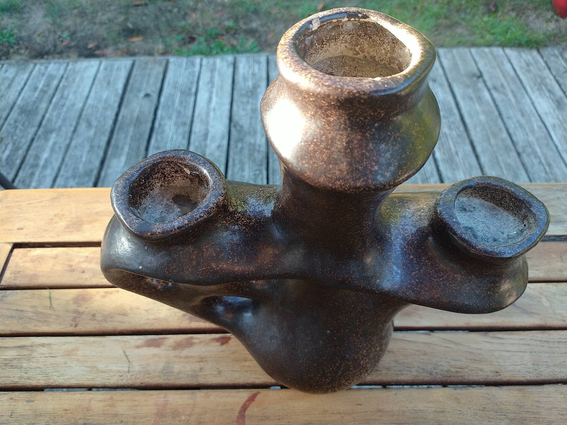 Brutalist ceramic candelabrum.