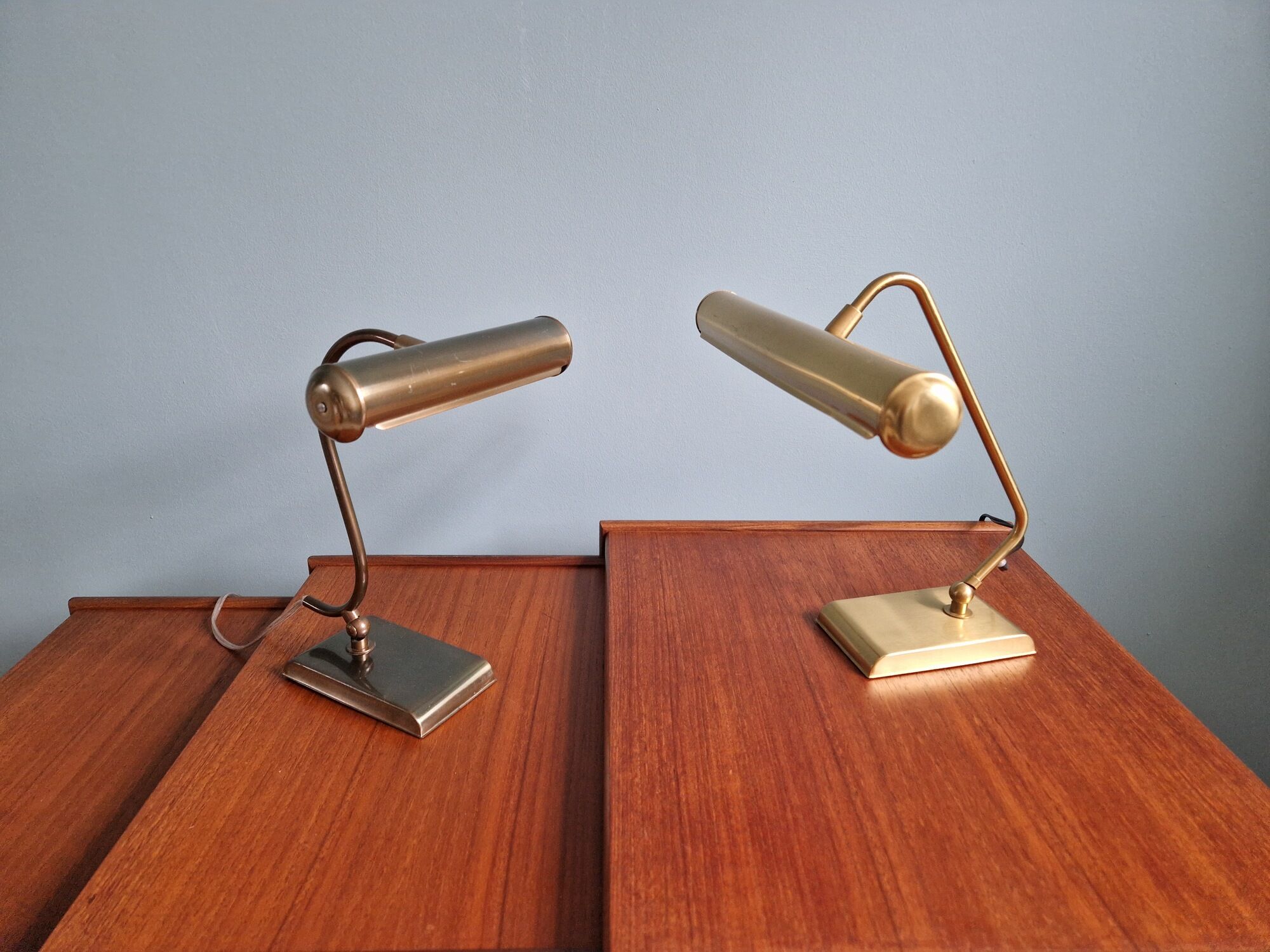 Pair of brass desk/piano lamps, 1950s-60s