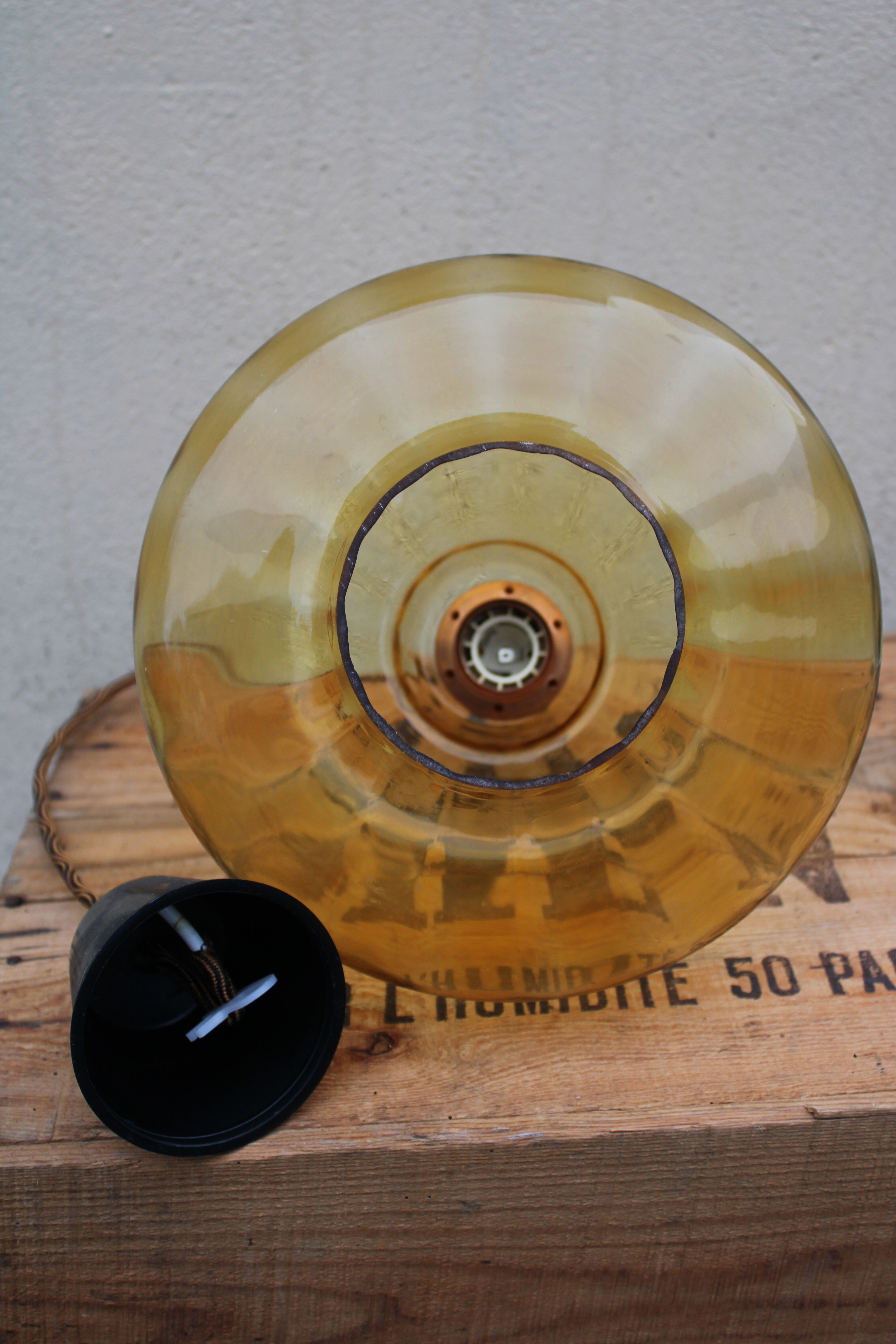 Amber glass hanging lamp 1960