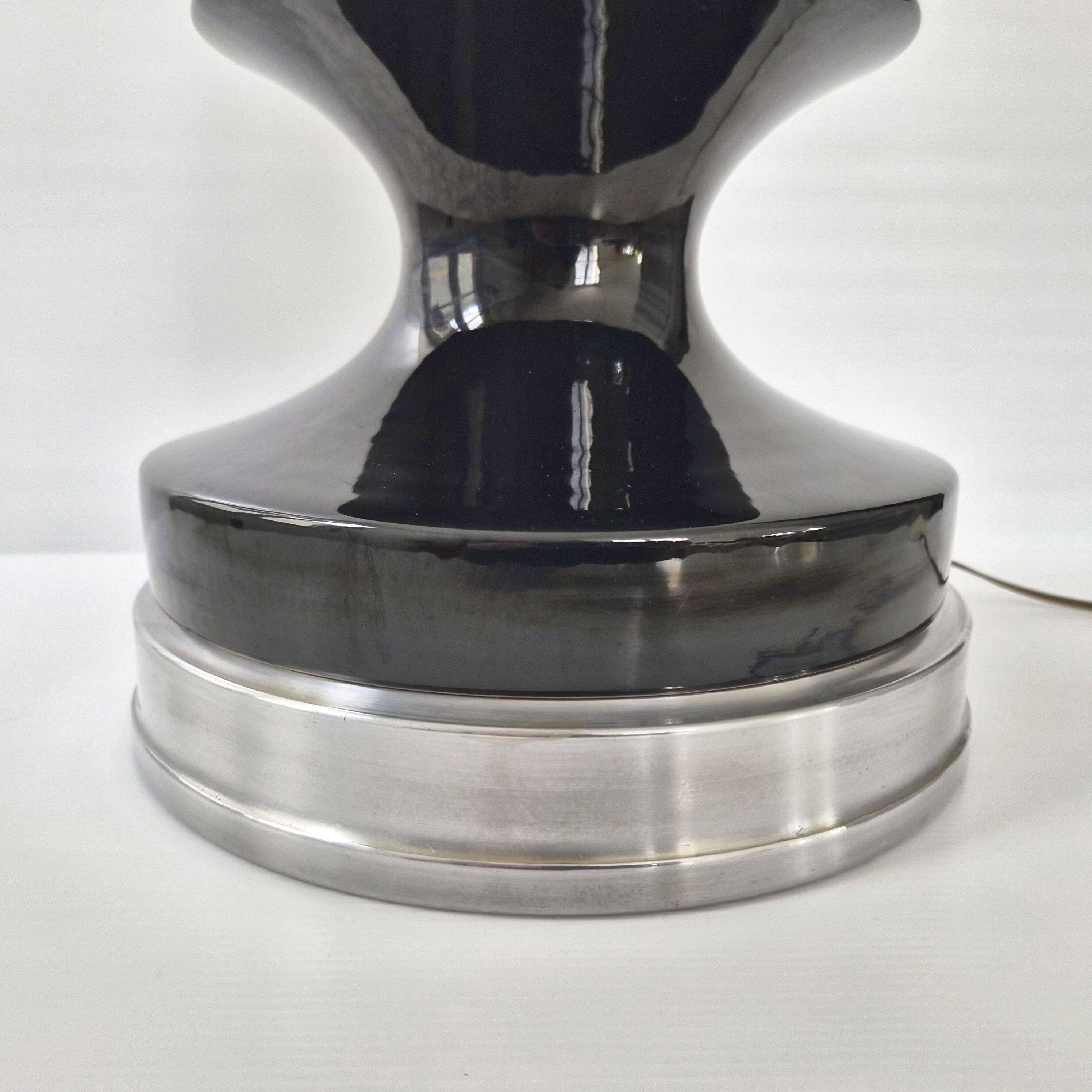 Vintage 1960 lamp in ceramic & silver aluminium