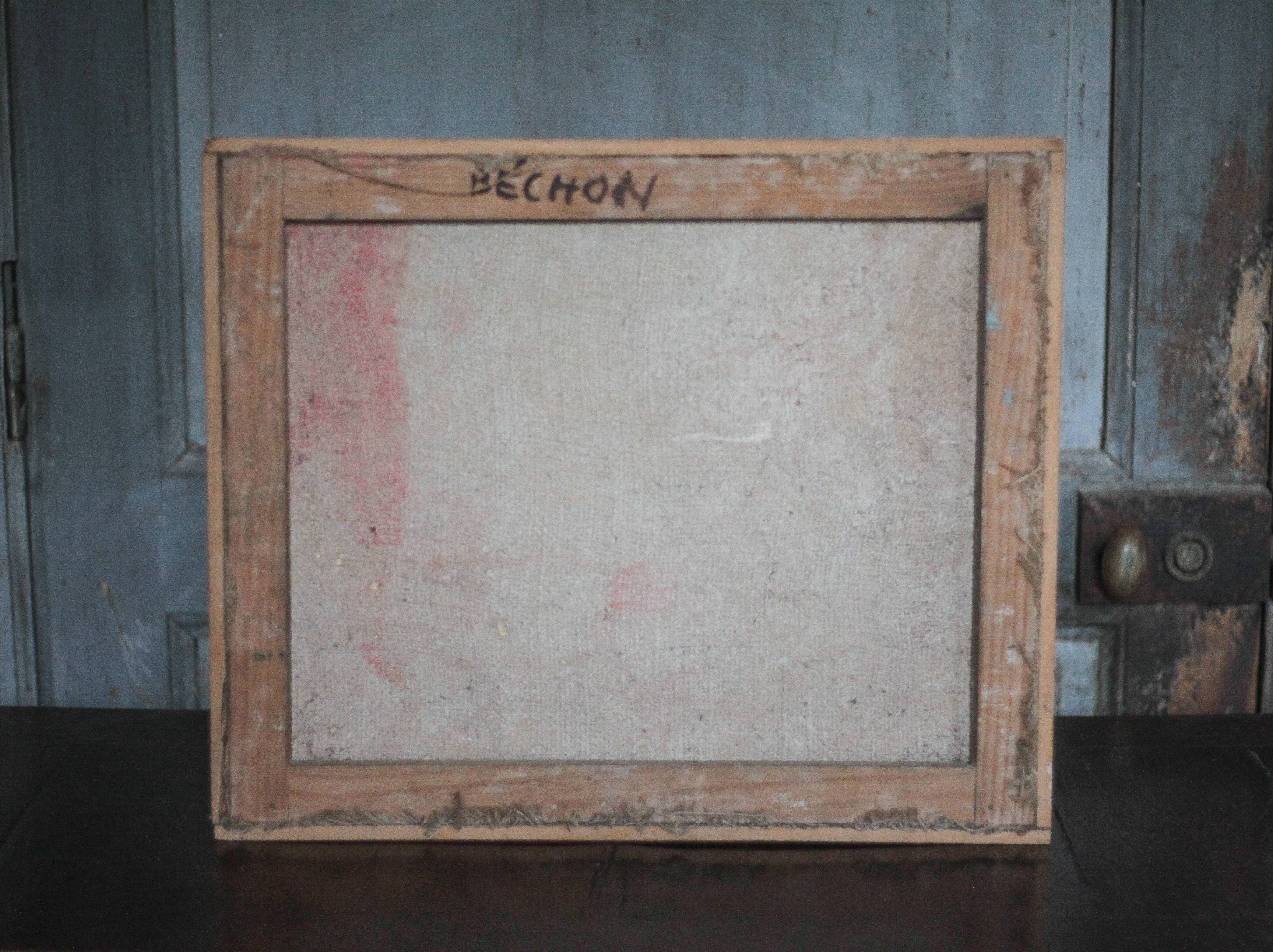 Painting signed Béchon-Sauzeau, oil on canvas, scene of characters.