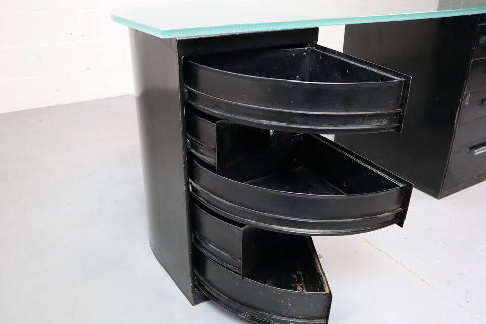1930's modernist desk in black lacquered metal