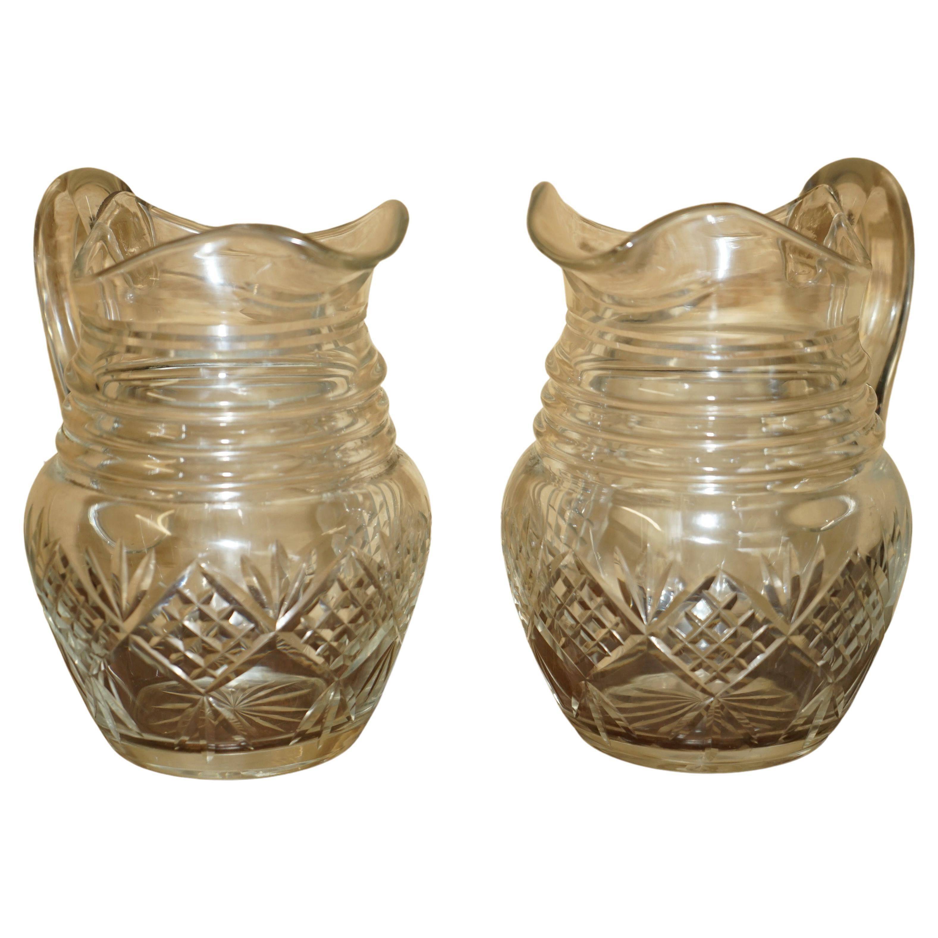 Vintage pair of cut glass Art Deco decanters circa 1930.