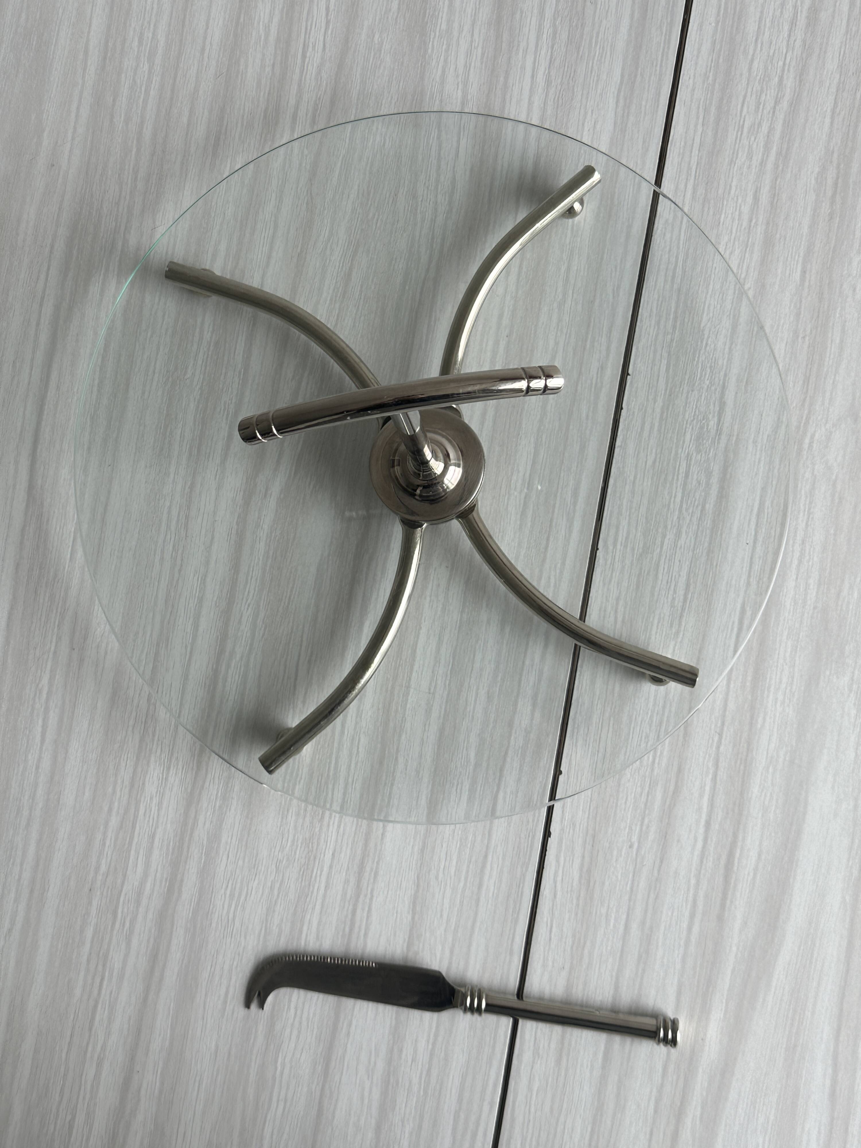 Glass and silver metal cheese dish