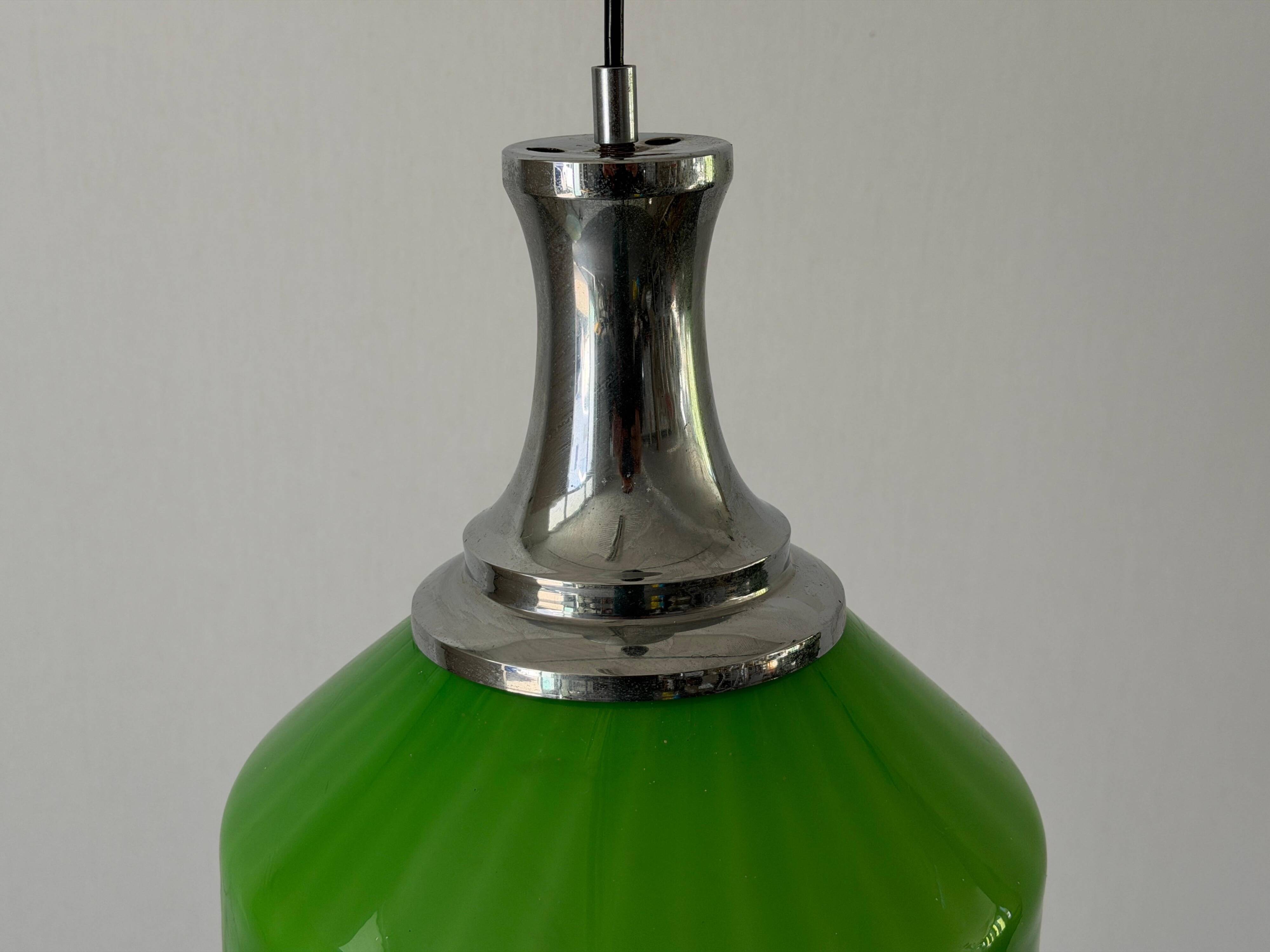 Green glass ceiling light with chrome frame, 1960s, Germany