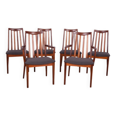 Chaises de salle à manger en teck et tissu du milieu du siècle par Leslie Dandy pour G-Plan, années 1960, lot de 6