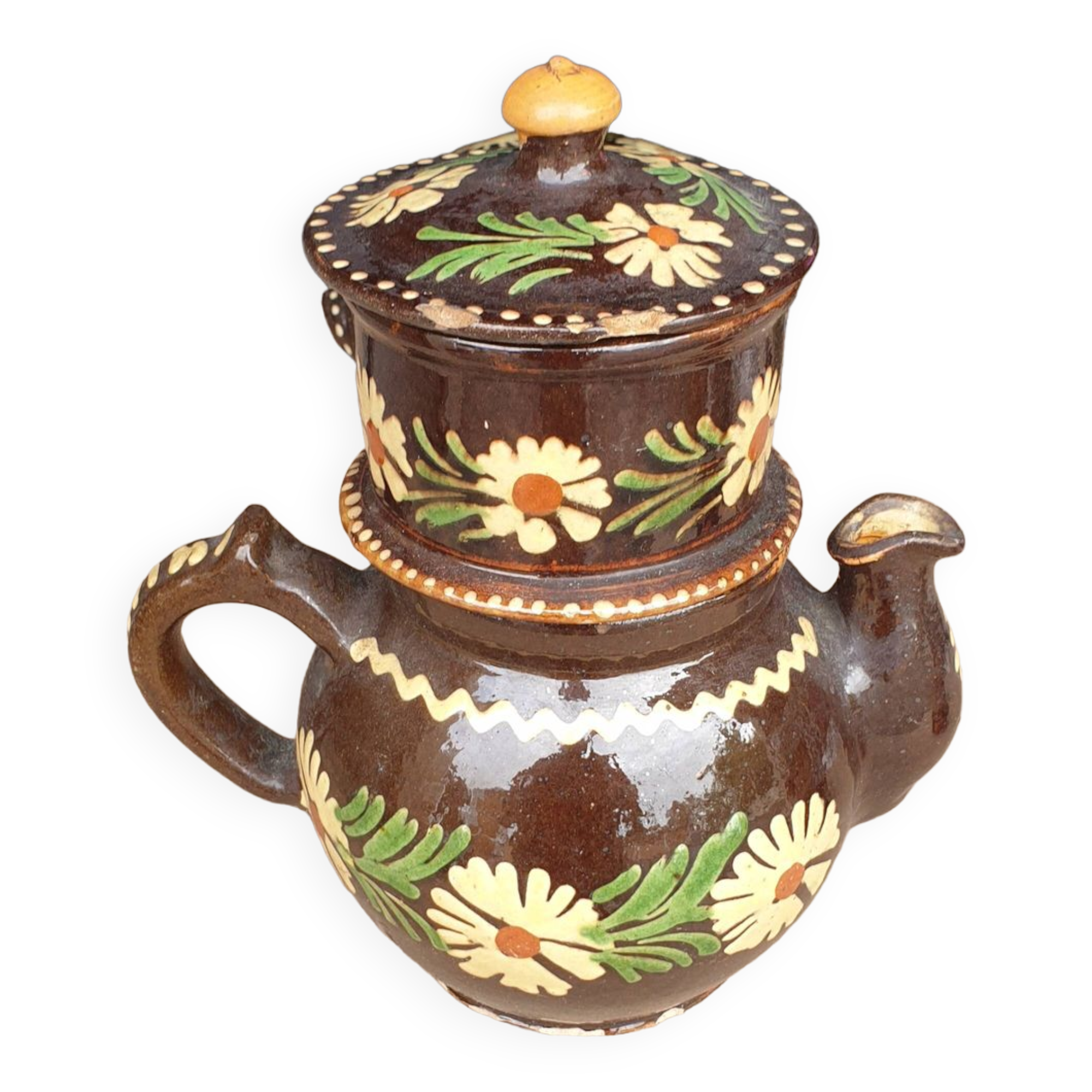 Alsatian glazed terracotta coffee pot
