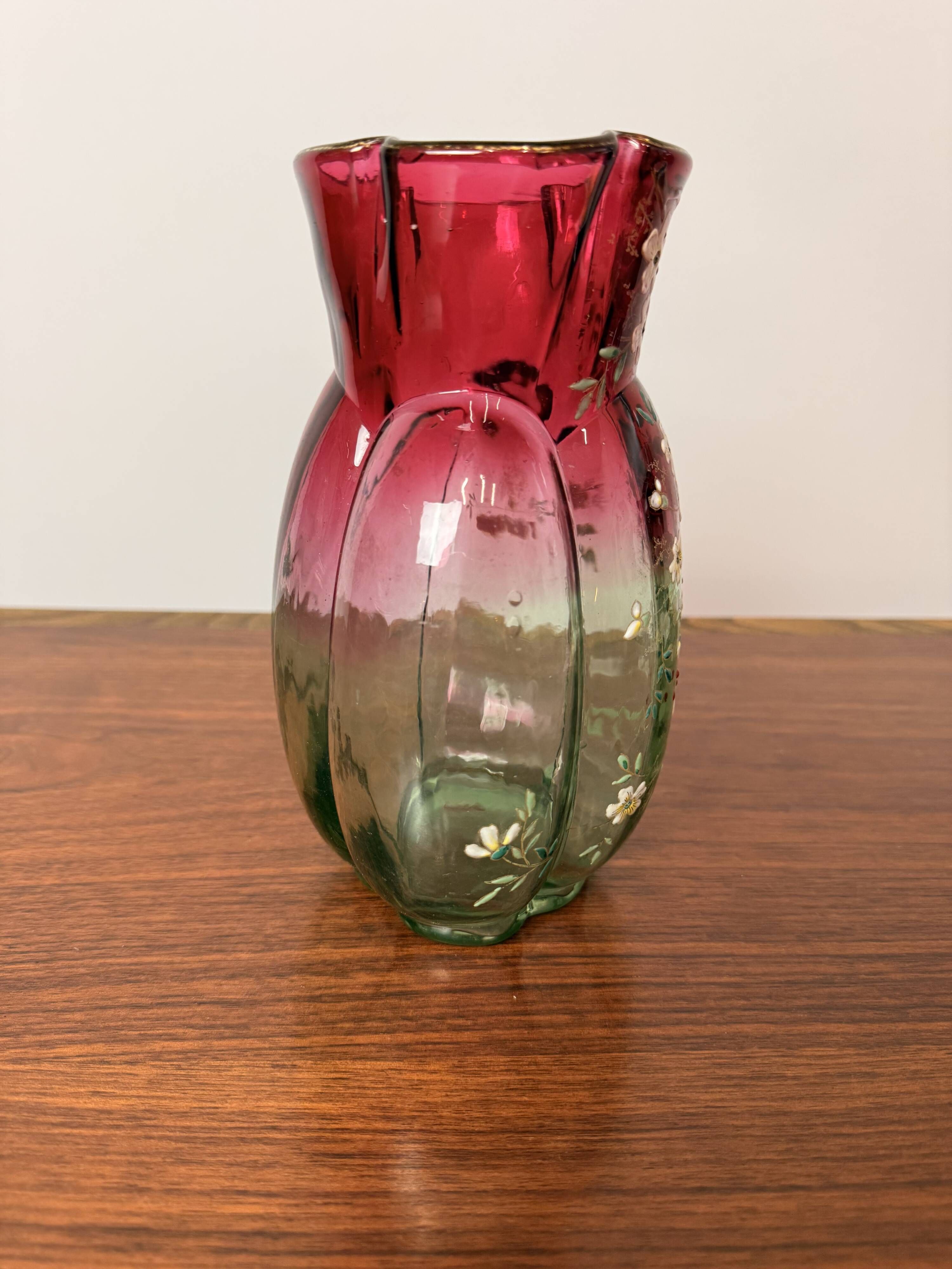 Antique Legras Rubina vase – Floral enamelled glass – Art Nouveau