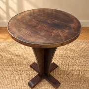 Vintage round wooden side table – Sculptural base – Art Deco style
