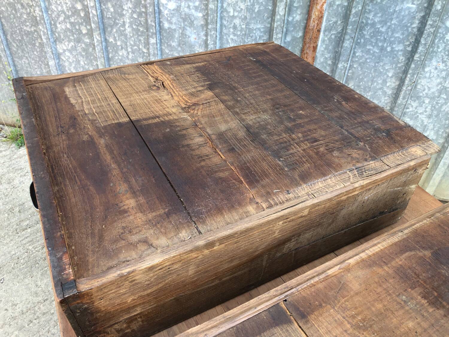 Antique solid cherry farmhouse table with 3 drawers and 2 pulls