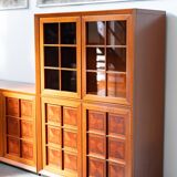 1970s Modular Corner Cabinet in Cherrywood with Glass and Carved Doors – “Fox Hunt” Design
