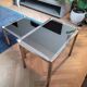 Nesting tables in gold/chrome metal and amber mirror