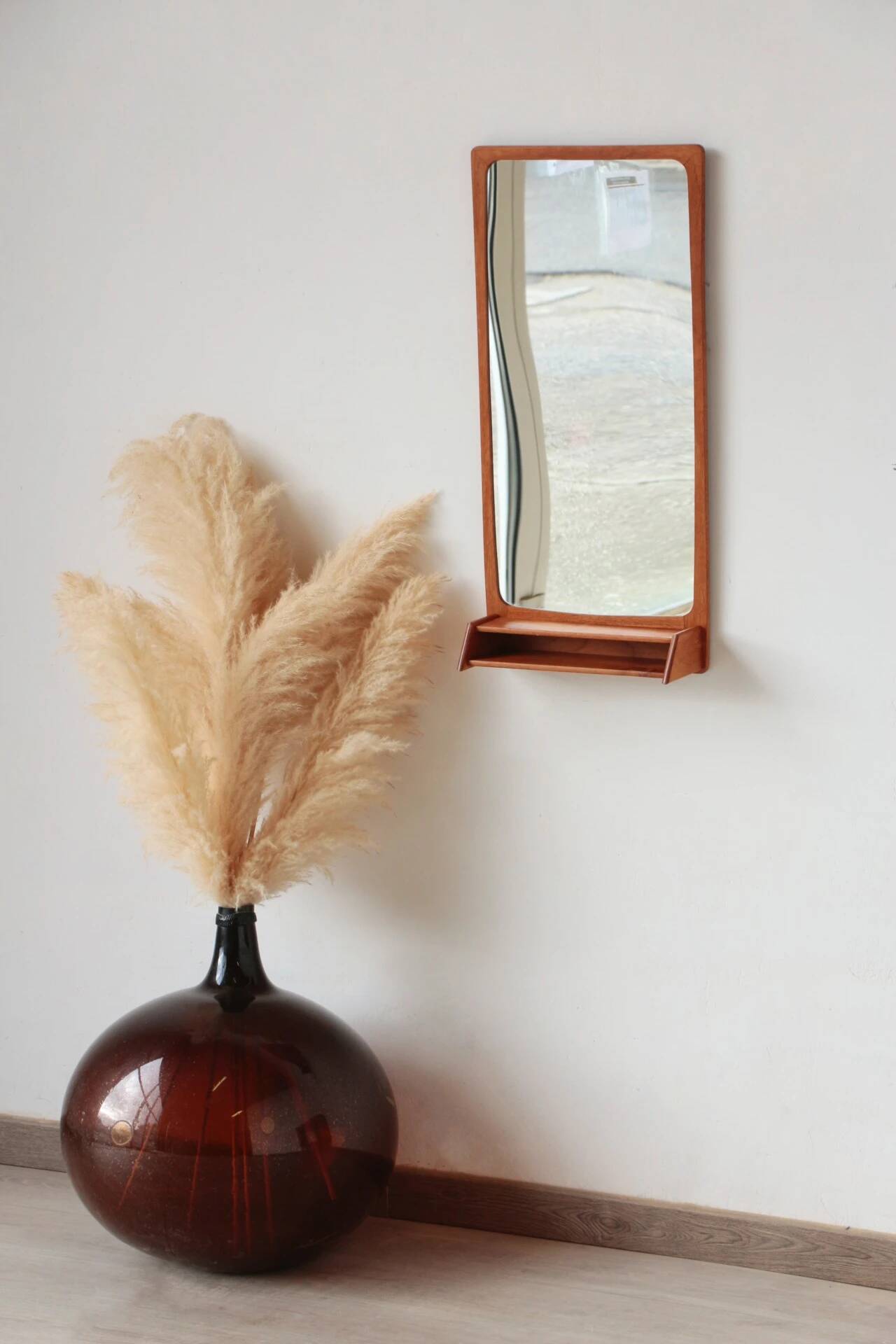 Teak mirror with shelf | Vintage 1960s Danish design