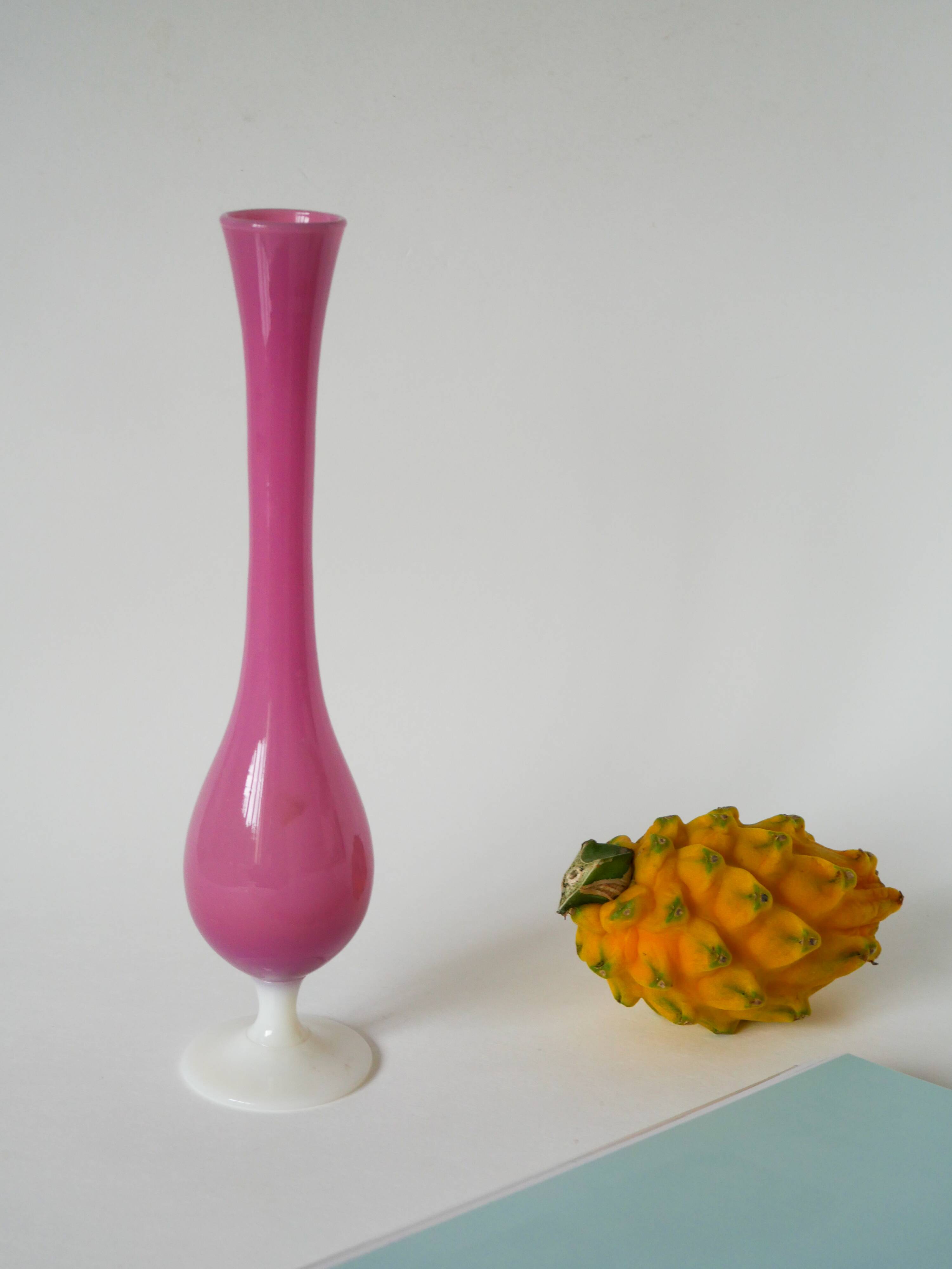Candy pink opaline soliflore vase, 1950