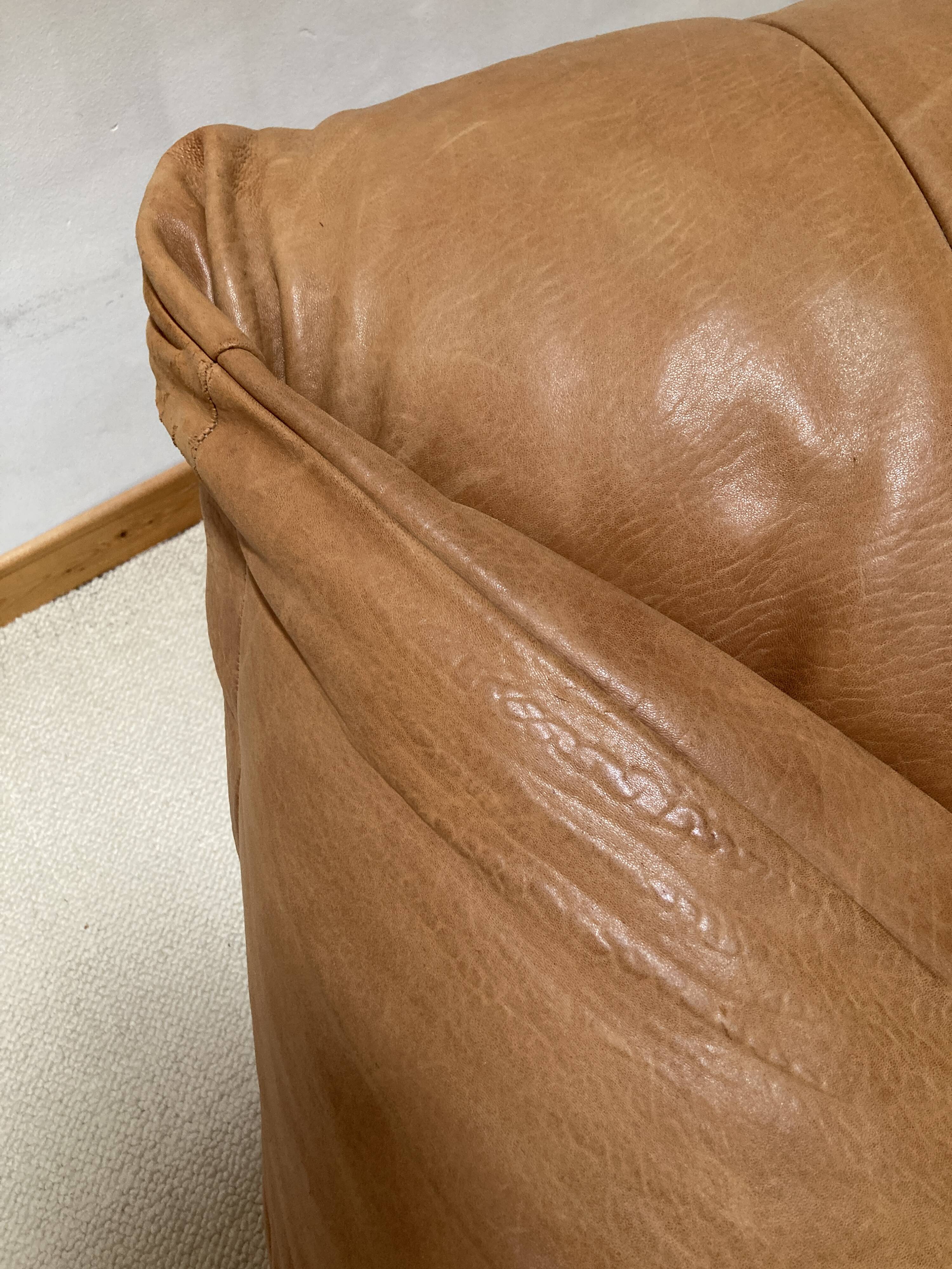 Light leather pouf sofa by Raphael Raffel for Honoré Paris