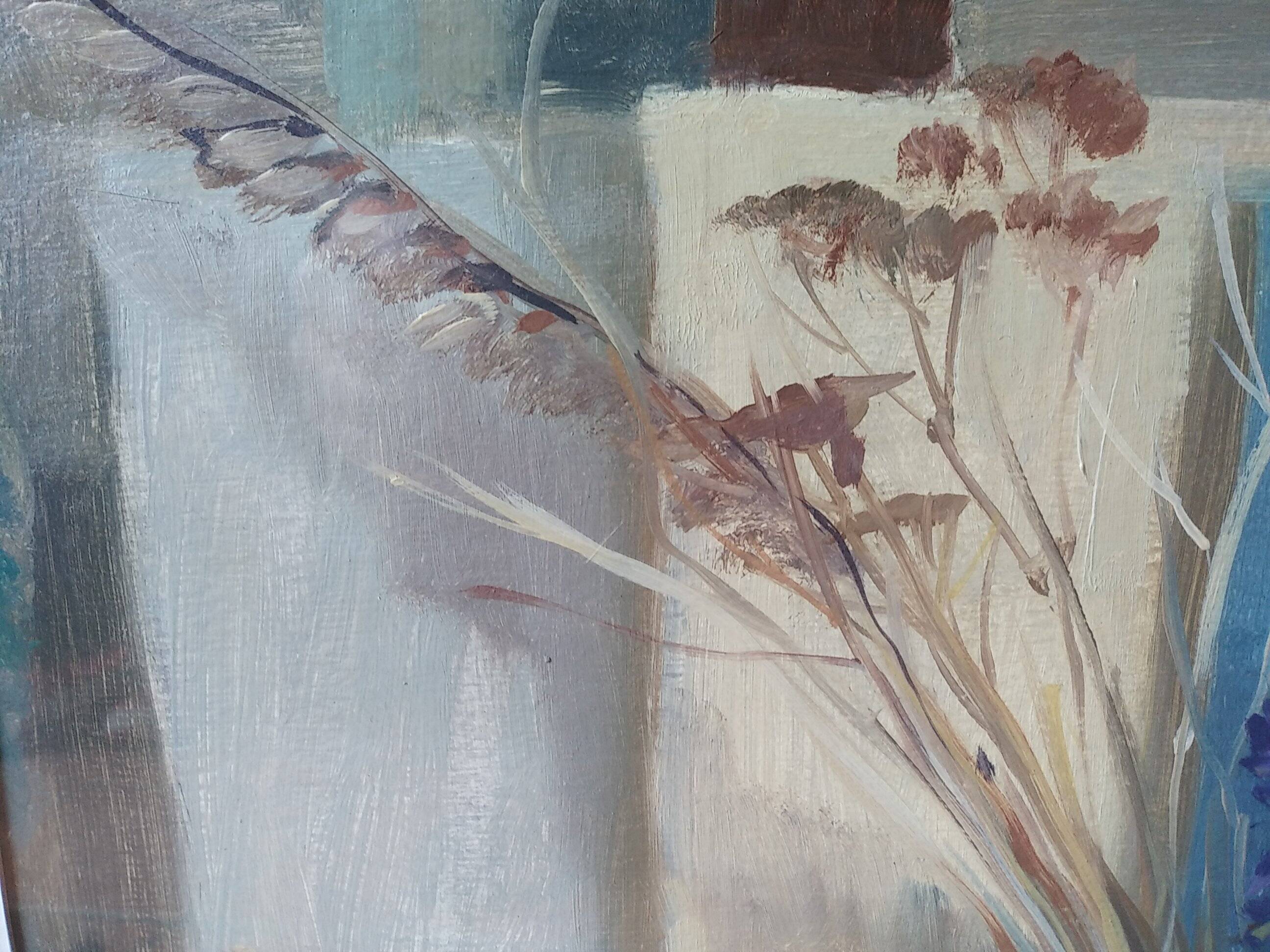 Pierre Marie Rudelle. Blue still life. Oil on cardboard.
