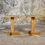 Series of 3 side tables in oak and pine