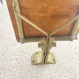 Old folding train table or wooden strapontin 1920 metal base