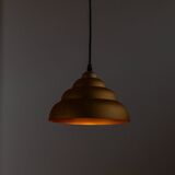 Vintage Yellow-Gold Aluminum Ceiling Lamp, 1980s Memphis-Postmodern Beehive Pendant with Striped Cable