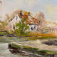 Old painting, landscape with the river signed J Micault dated 1985