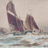 Marine watercolor 1890 by thomas bush hardy, sailing boats near the coast