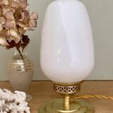 Vintage globe table lamp in white opaline